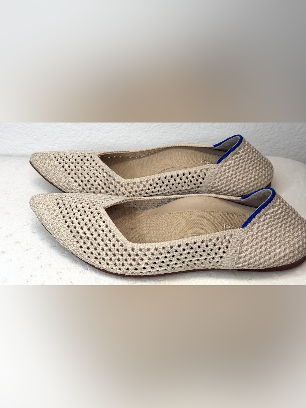 Rothys The Point Shoes Womens 9 Beige Knit Pointed Toe Comfort Flats CLEAN
